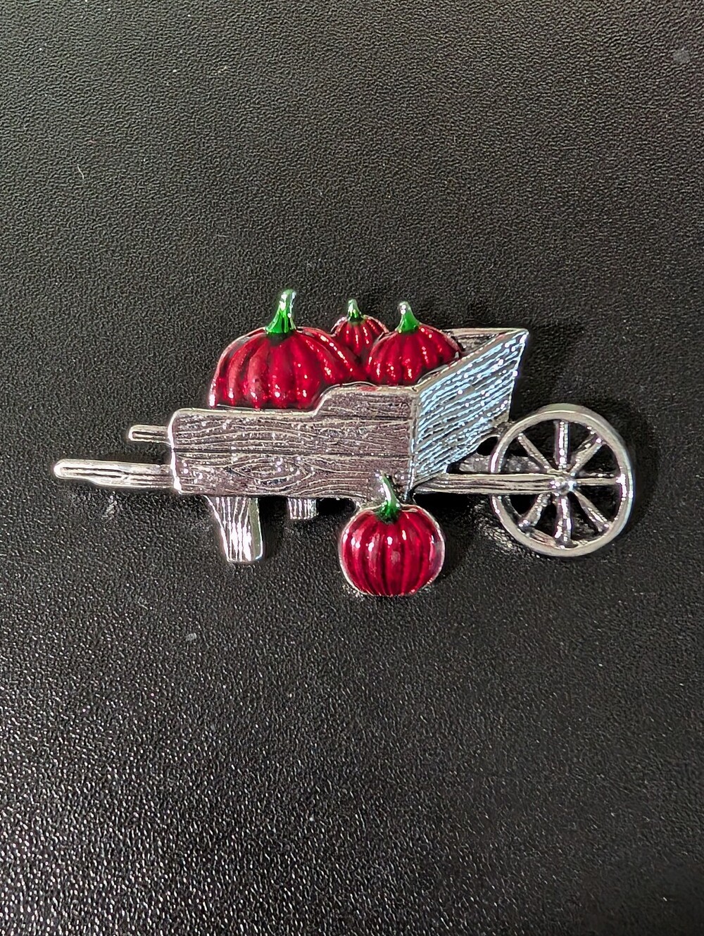Red Pumpkin Wheelbarrow Enamel Brooch Pin